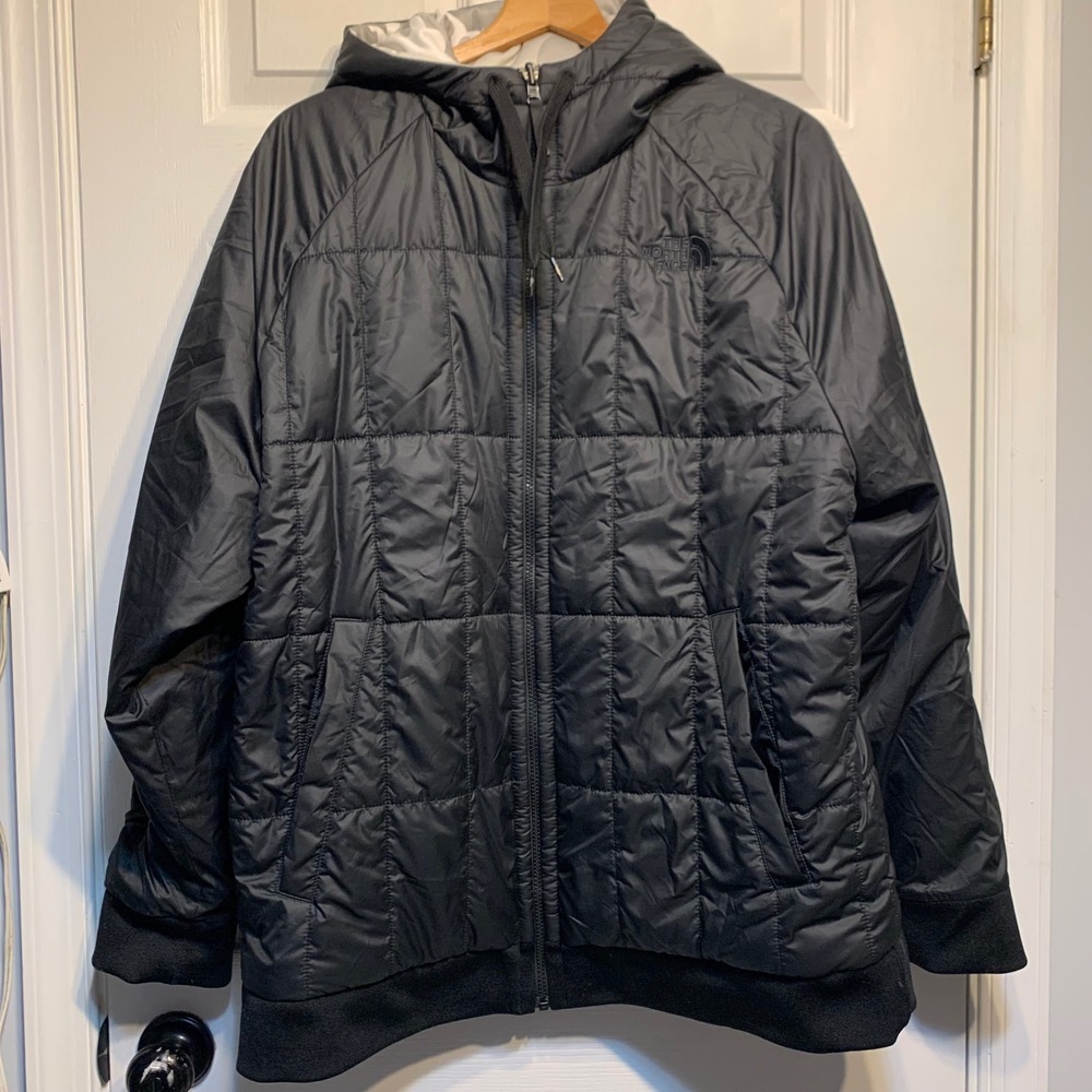 The North Face Reversible Quilted Hoodie XL Black Grey Camo Insulated Jacket